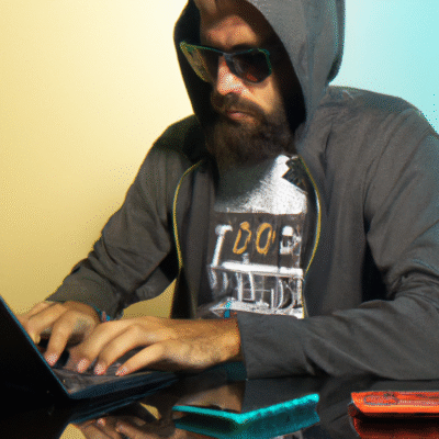 Imagem interna: hacker digitando em laptop